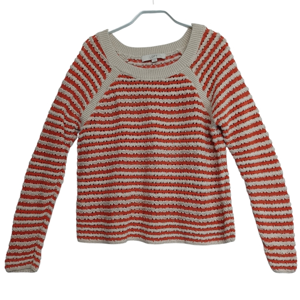 LOFT Sweater Striped Knit Long Sleeve Open Weave Pullover‎ Womens Medium